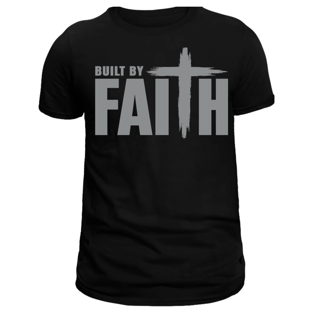 Built By Faith Metallic Silver Screen Print Heat Transfer